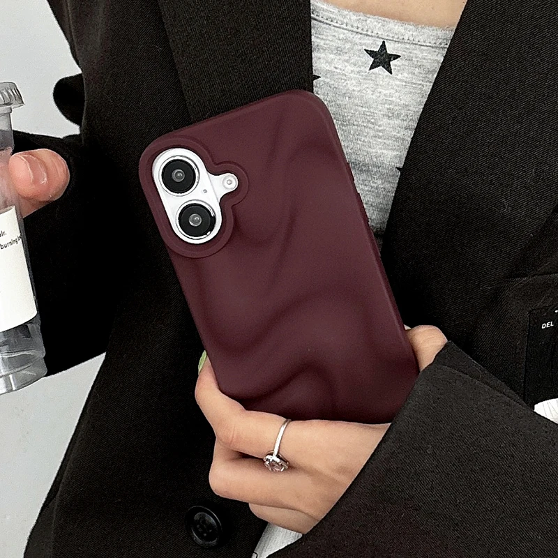 Elegant Wine Red 3D Water Ripples Phone Case - Soft Silicone Back Cover
