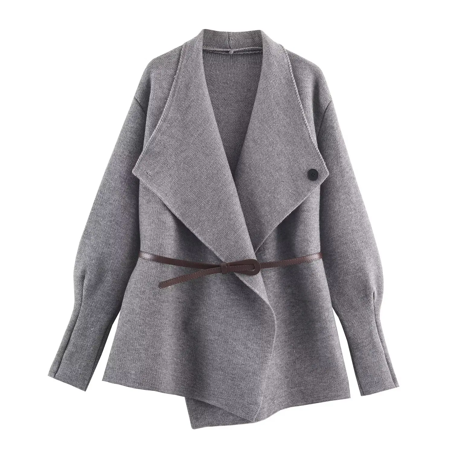 Women Knitted Cardigan Coat Female Mid-Length Cardigan Outerwear Solid With Belt Autumn New Fashion Elegant Blazers Streetwear