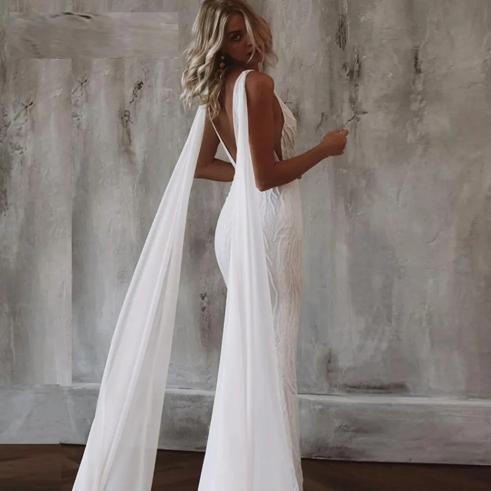 Sexy V-Neck Wedding Dresses Sleeveless Mermaid Lace Appliques Floor Length Exquisite Robes Vestidos De Novia 2025 Customized 2