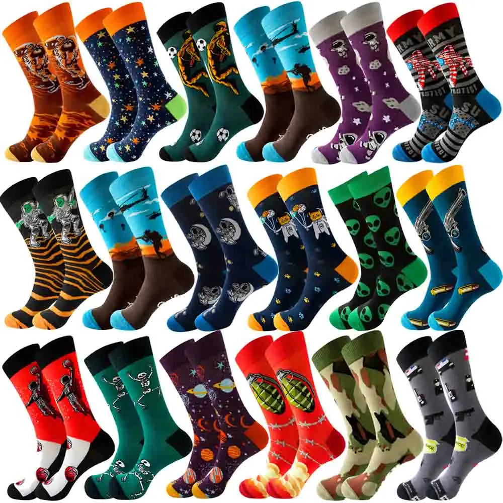 Men's fashion pattern funny socks Colorful Astronaut Socks Luxury Crazy Novelty Crew Socks Cotton happy Funny Alien Socks