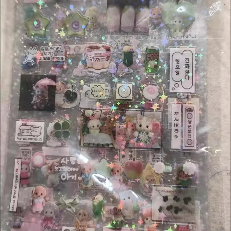 6pcs/set Cute Cartoon Laser Glitter Scrapbook Sticker DIY Decro Sweet Anime Animal Journaling Sticker Kawaii Stationery Sticker