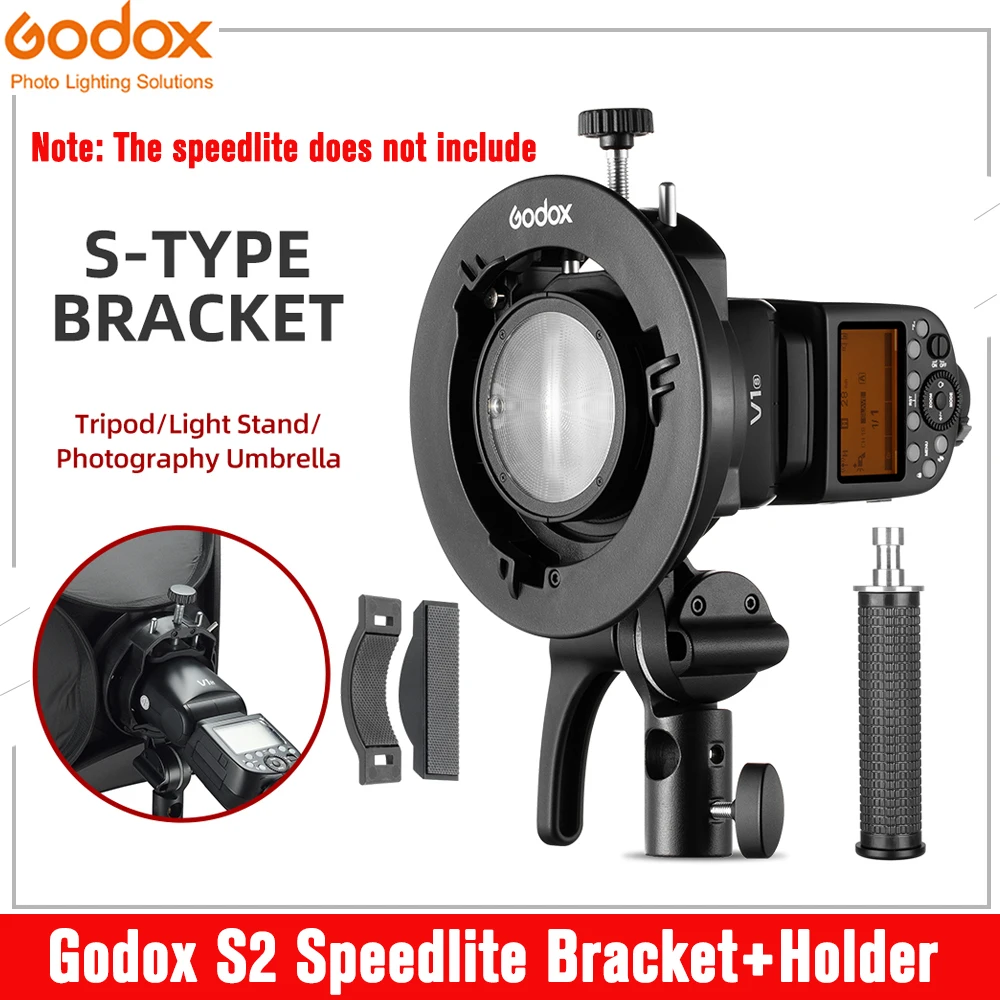 Flash Holder Godox S2 Bowens Mount Flash S-type Holder Bracket Handheld Grip for Godox V1 V860II AD200 AD400PRO Speedlite Flash Snoot Softbox