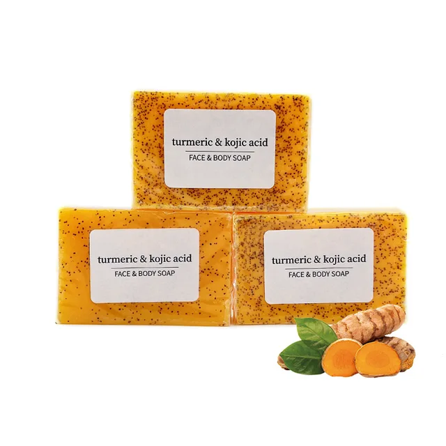 RDQCTQ 1 pièces savon en barre naturelle au curcuma pour hommes, savon à l'acide kojique au citron, savon de douche et pour le visage-pas de produits chimiques difficiles 100g 1