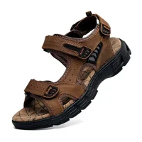 Sandales en cuir véritable pour hommes, chaussures de loisirs d'été, sandales décontractées souples pour hommes, randonnée à la plage, chaussures pour hommes, haute qualité, taille 46 2