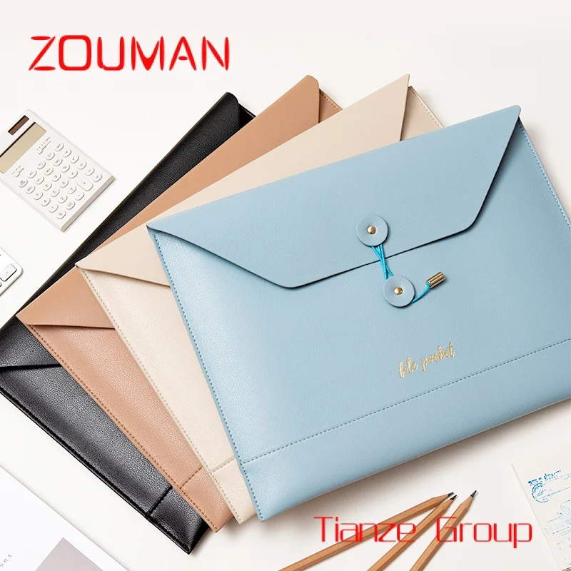 

Custom , Custom Logo File Organizer Holder Bag Suspension PU Leather A4 Elastic Closure Folder