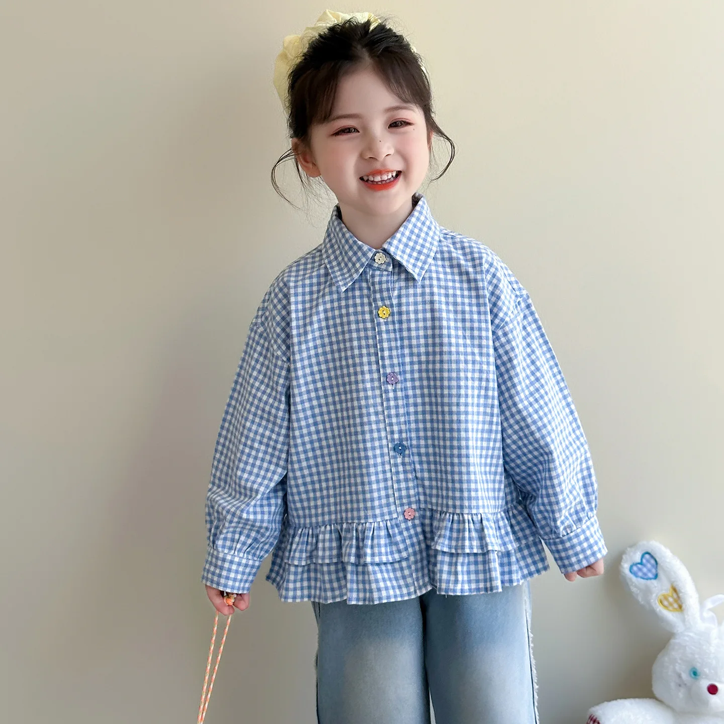 여아 체크 셔츠 2025 봄 가을 신상 아동 봄 플로럴 셔츠 여아 봄 상의