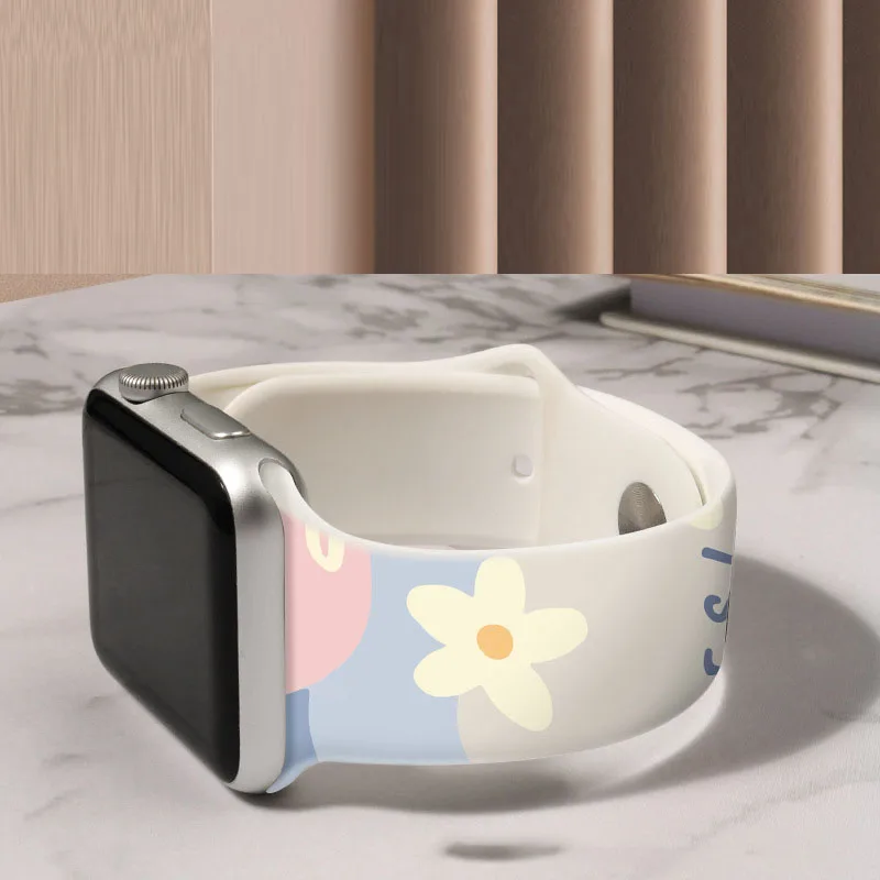 New Fashion Strap For Apple Watch Band 44mm 40mm 38mm 42 mm Printing Silicone Bracelet iWatch 7 6 SE 5 4 3 Accessories 41mm 45mm