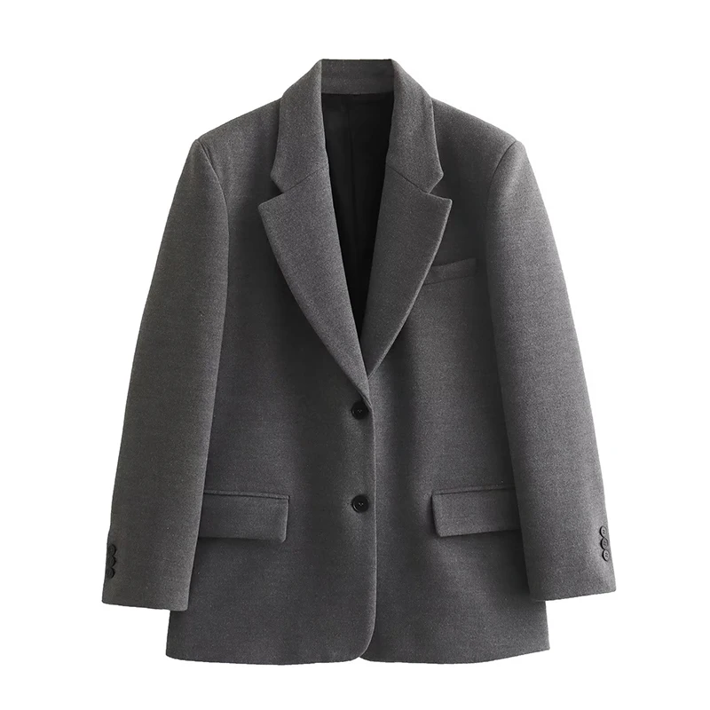 

TRAF 2023 Grey Blazer for Women Straight Button Jacket Women Long Sleeve Office Wear Blazer Woman Streetwear Coat Female Blazers