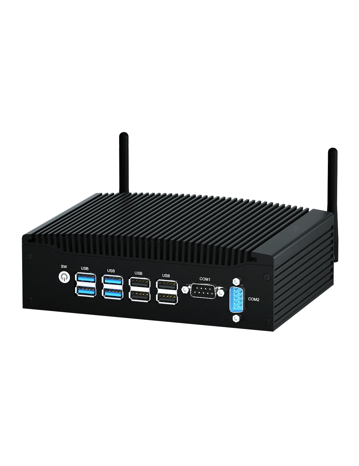 

Промышленный мини-компьютер HYSTOU с двумя Com Lan, Безвентиляторный Компьютер, 8 ×USB, 2-ядерный телефон, Windows 10/11, Linux