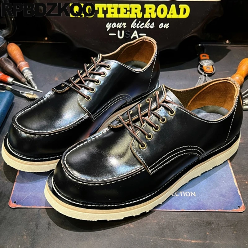 

Lace Up Safety Full Grain Leather Work Flats Outdoor Goodyear Welted Men Fall Durable Shoes Plus Size Round Toe Slip Resistant