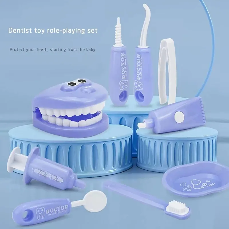 Plastic Dental Simulation Game Set 9PCS Children's Medical Set Hygiene Habit Cultivation Teaching Aid Intellectual Brushing Toy