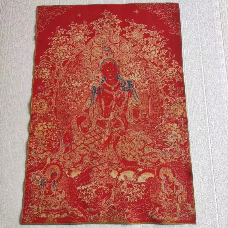 

Tantric Thangka, gilded red Tara, embroidered brocade painting, exquisite home decoration, auspicious Thangka