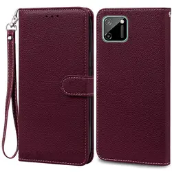 Deluxe Leather Wallet Flip Phone Case with Secure Card Slots and Magnetic Closure - Realme C11 2021 (Wine Red - Strap)