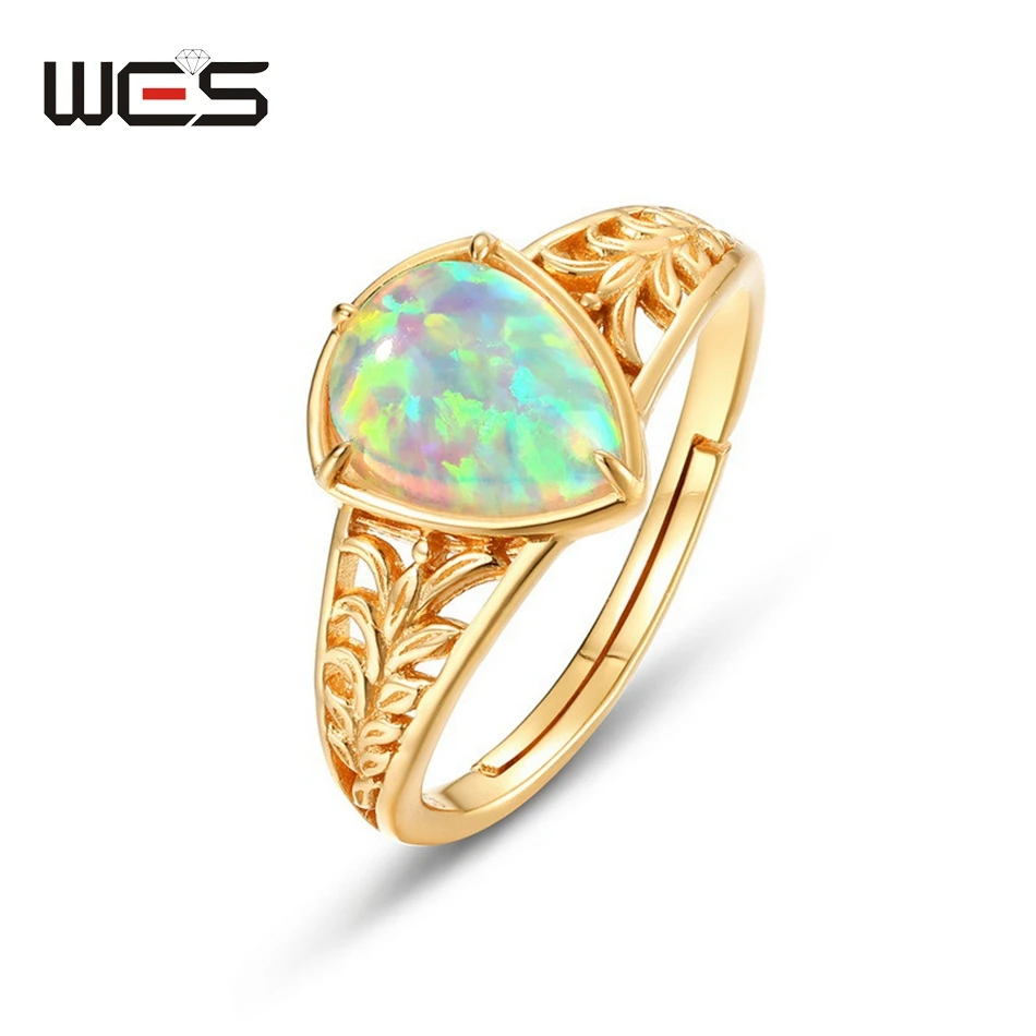 

WES 925 Sterling Silver Rings for Woman Girl 7*9mm Natural Stone Opal Christmas Party Gift Anniversary Engagement Fine Jewelry