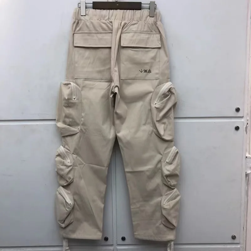 High Street Hip Hop Fashion Black Almond Pocket Casual Pants Drawstring Loose Men Best Quality Straight Leg Pants 4