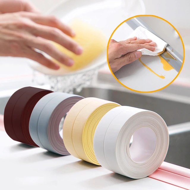 Cinta de sellado para baño, tira autoadhesiva impermeable de PVC, color  blanco, para ducha, fregadero y cocina - AliExpress