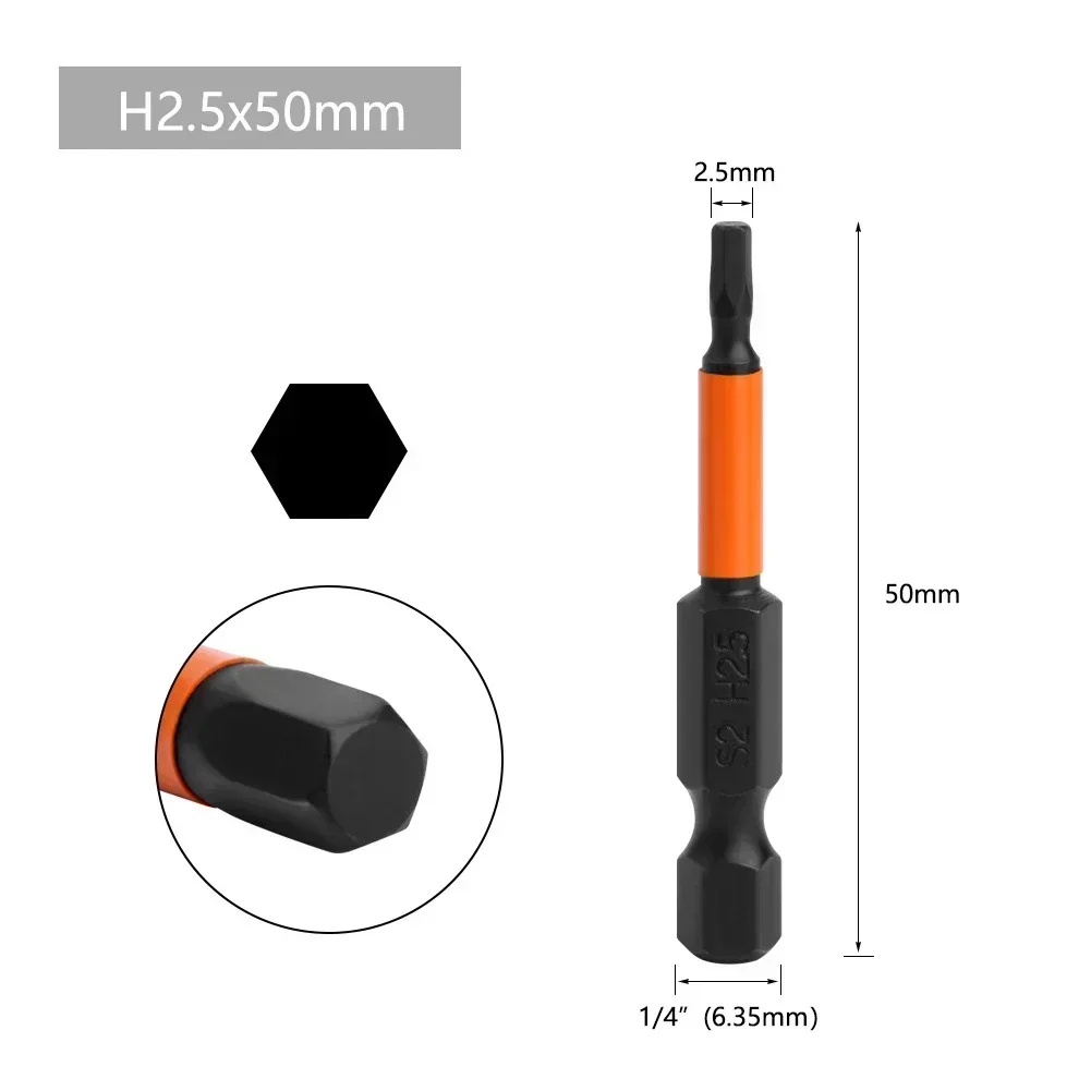 Screwdriver Bit 1pc 50mm Hex Head 1/4 Hex Quick Change Impact Driver Magnetic Drill Bits H1.5 H2.0 H2.5 H3 H4 H5 H6