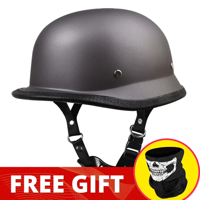Motorcycle Helmet German Leather Vintage Casco Moto Motorcycle Open Face Retro Half Helmet Chopper Biker Pilot DOT Size S-XXL 307-Gray-No Glass