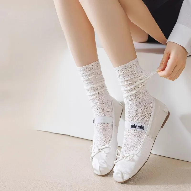 Retro Summer Lace Flower Woman Socks Sweet Lolita JK Pile Solid Color Hollowed Out Long Loose Socks Casual Comfortable Sockings