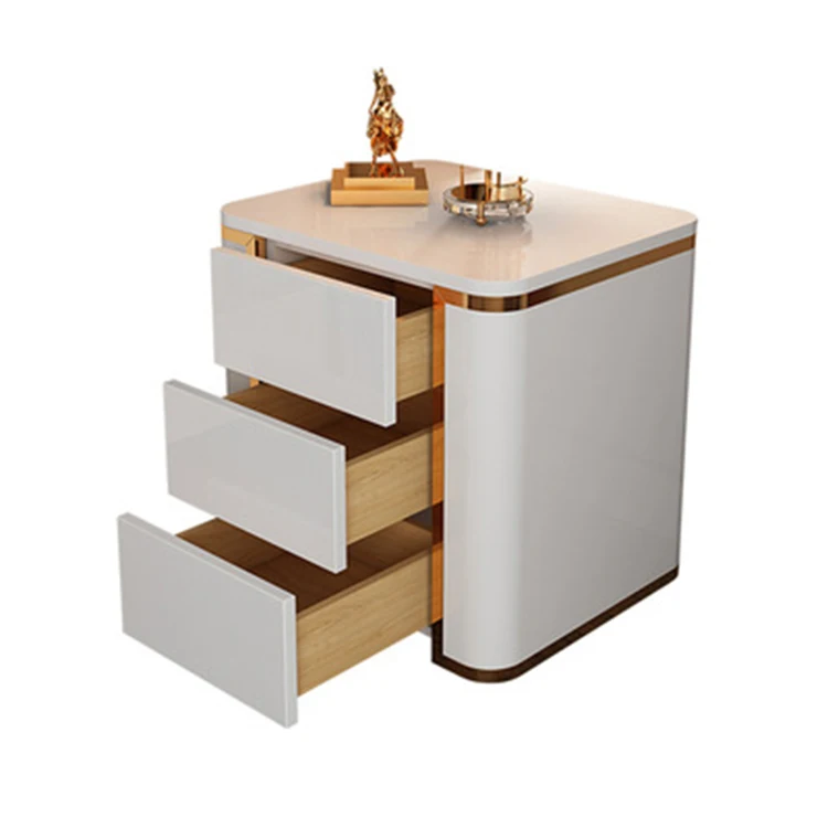 

3 Drawers white paint bedside table golden legs modern night table bedroom furniture