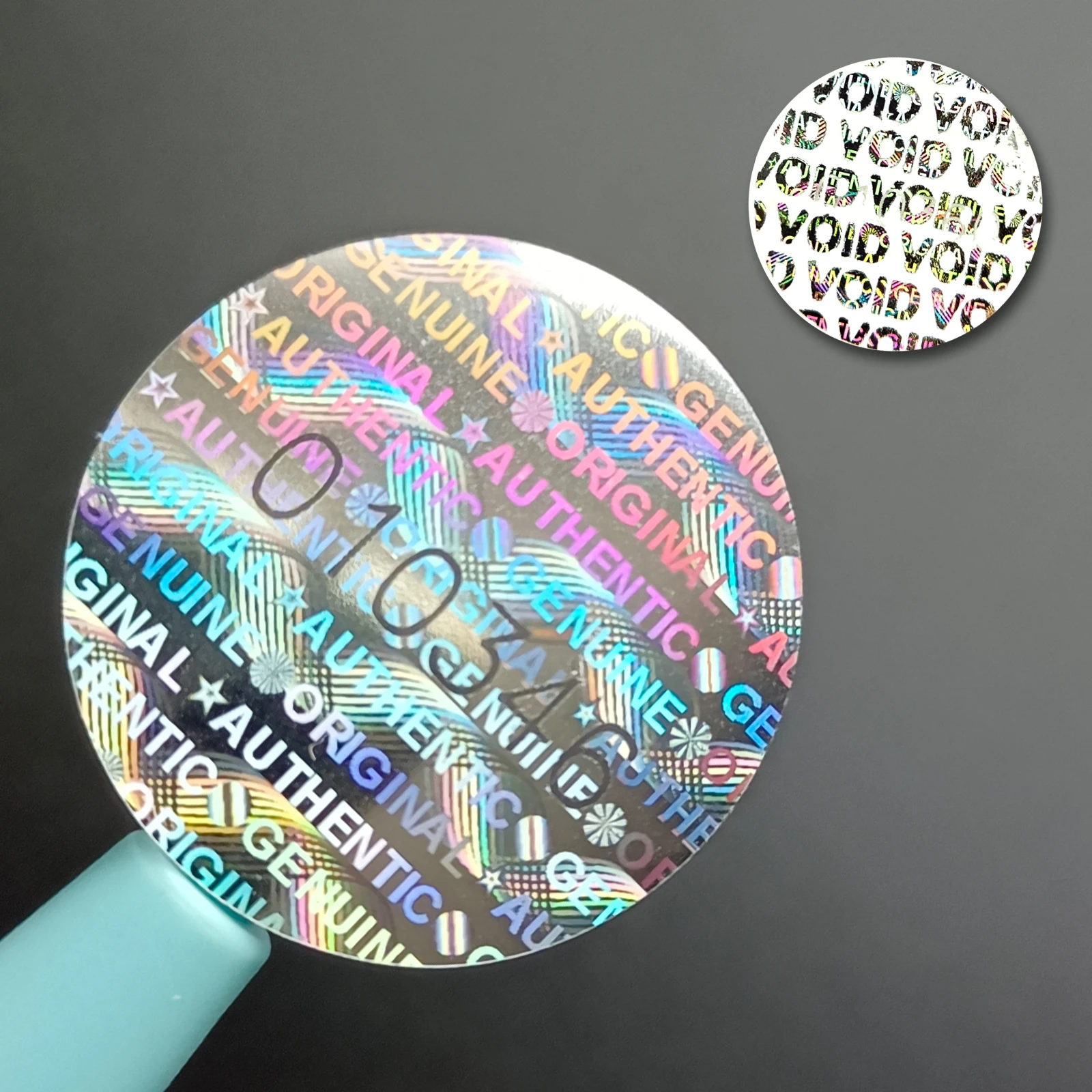 Silver Circular holographic sticker warranty void seals Adhesive labels with serial number High security laser stickers 1.5cm