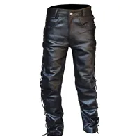 Plus Size 5XL Retro Mens Pu Leather Pants Streetwear Autumn Winter Punk Lace Up Loose Casual Trousers Straight Solid Black Pants 2