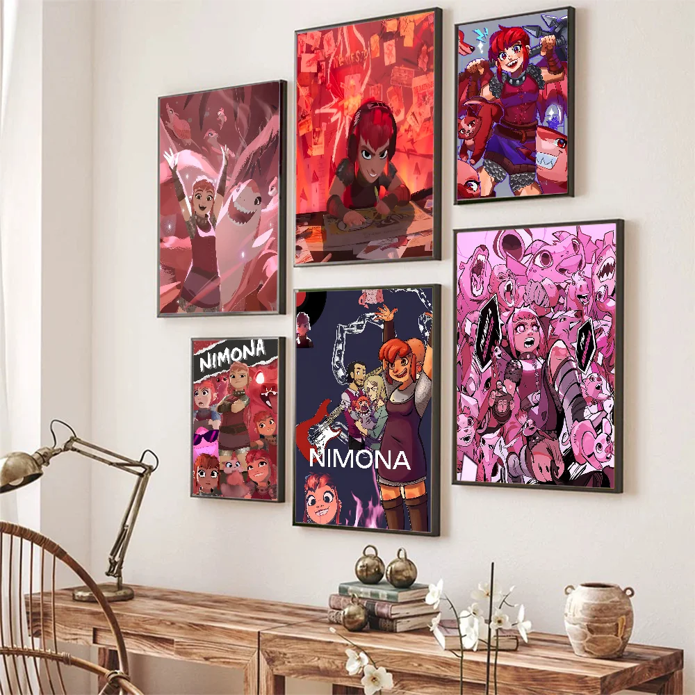America Movie Anime Nimona Poster Autoadesivo Art Poster Retro Kraft Paper Sticker Diy Room Bar Cafe Vintage Decorativo