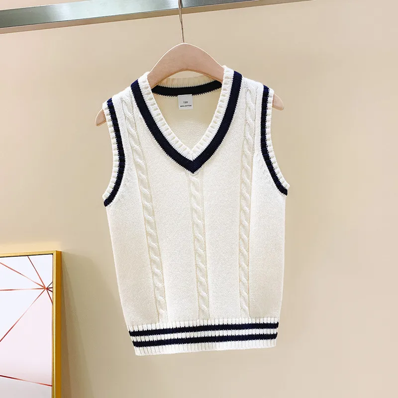 Children's School Uniform Vest Kids Knitted Pullover Outerwear Coat For Teen Boys Girls 4 6 8 10 12 14 Years Waistcoat