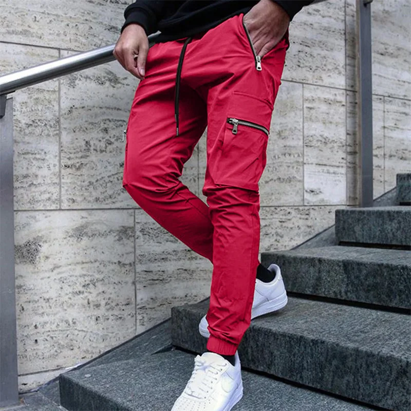 Multi pocket sports basketball zipper work pants small foot casual pants joggers men clothing