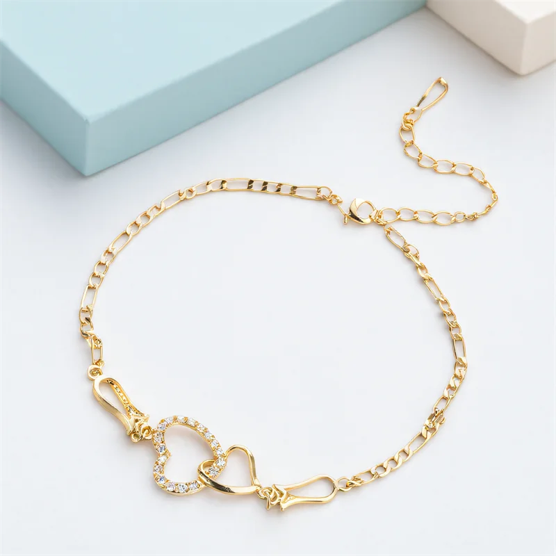 Vintage Hollow Love Heart White Zircon Flower Anklets For Women Gold Color Chain Ankle Bracelet Summer Beach Anklet Boho Jewelry