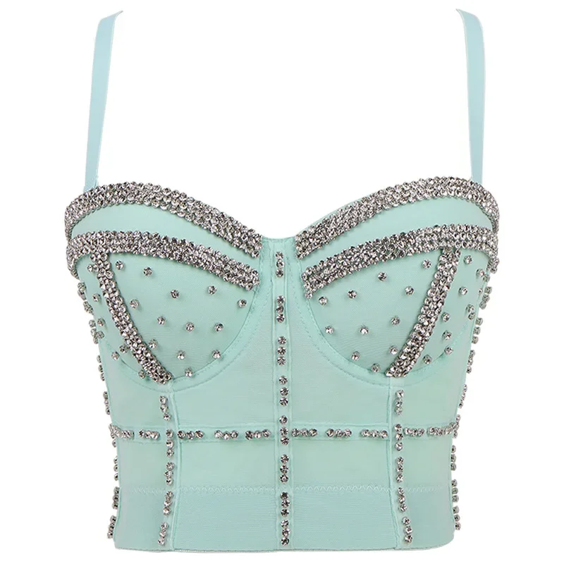 

Sexy Fishbone Shaping Bustier with Beading and Diamonds for Stage Performance Bustier Cami Crop Top