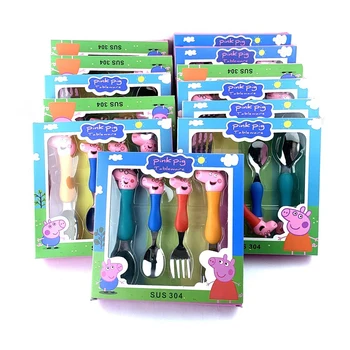 4Pcs/set Tableware Peppa Pig unicorn Fork Spoon Toy set George birthday Party Cutlery Pink Cartoon Figure kids Gift for Children