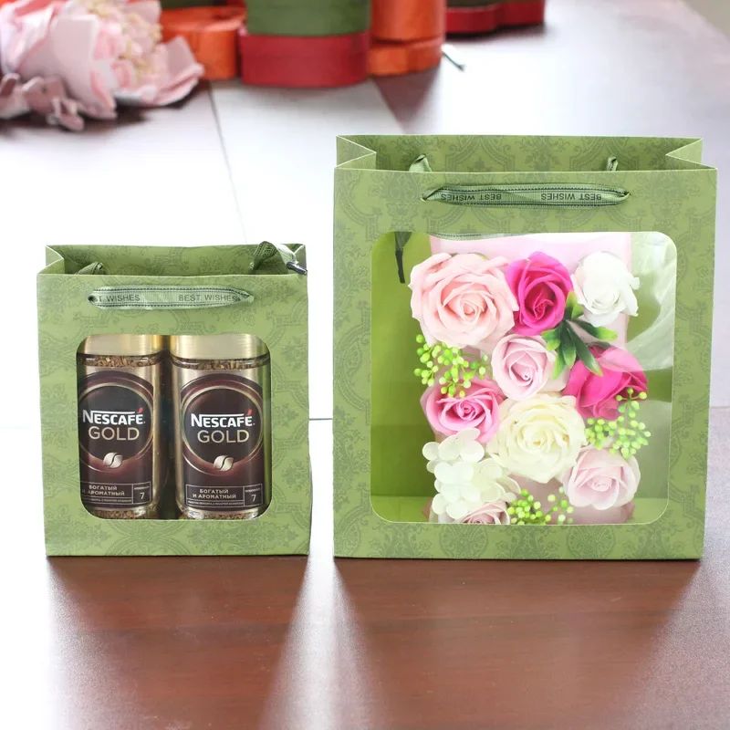

10pcs Light Luxury Gift with Window Kraft Paper Bags Gift Handbag Bags Paper Window Bags Cookie Bags Coffee Bags
