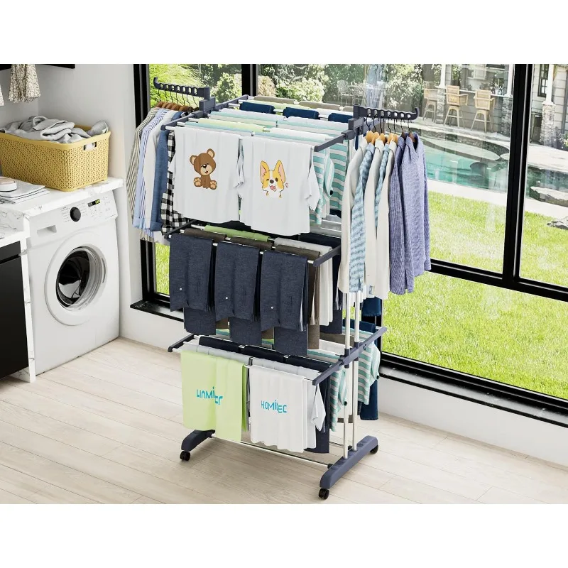 Clothes Drying Rack, Oversized 4-Tier(67.7" High) Foldable Stainless Steel Drying Rack Clothing, Movable Drying 3