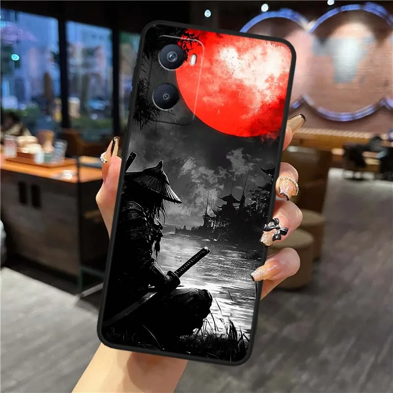 Samurai Sunset Soft Black Straight Edge Phone Case Cover