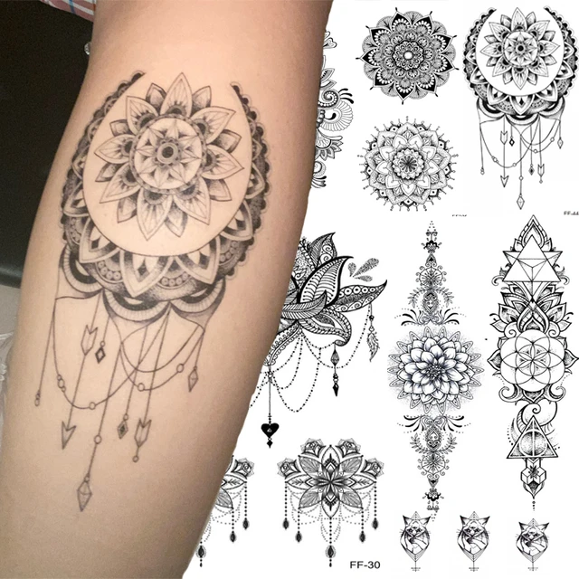 Impermeável Tatuagem Temporária Etiqueta Borboleta Lotus Lace Henna Flor  Flash Tatto Mulheres Homens Pintados À Mão Body Art Falso Tatuagens