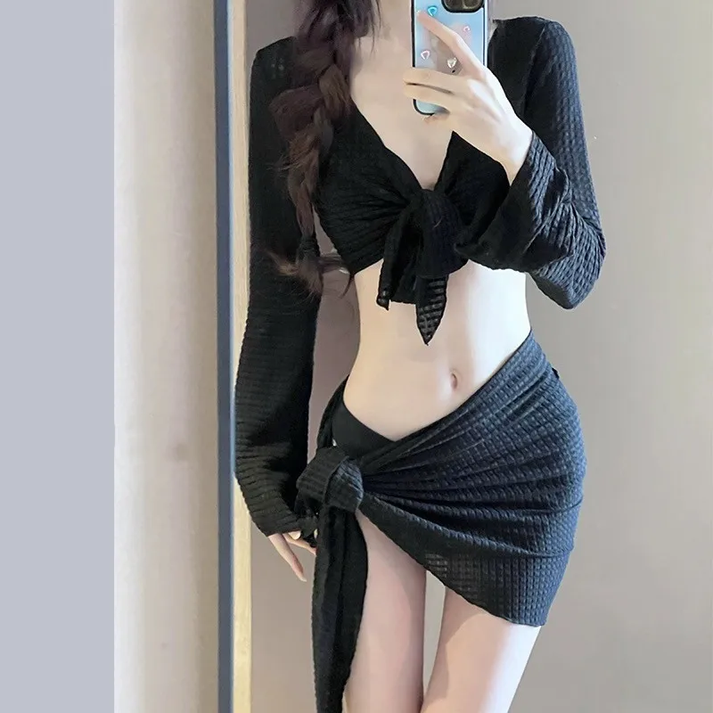 Women's Long Sleeve Knit Bikini Set, Pure Sexy Push-Up Swimsuit with Cover-Up, Elegant Resort Swimwear for Vacation Beach 6
