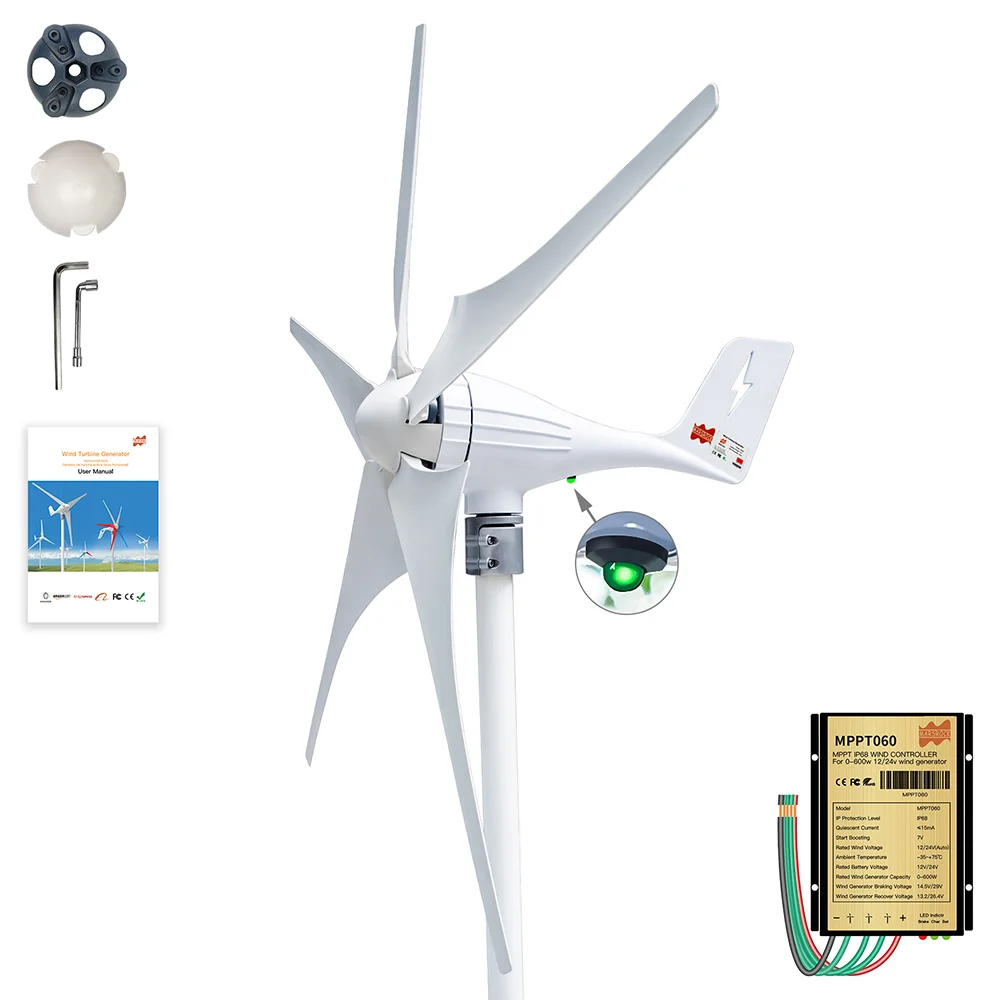 3 5Blades 600W 12V 24V Wind Turbine Generator With MPPT Controller High Effcient Household Wind Generator for Battery Charge