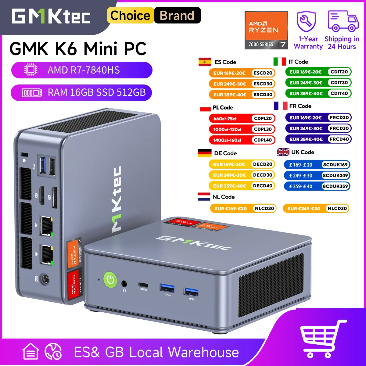 ミニPC GMKtec K6 AMD 7840HS RAM 16GB SSD 512GB GMKtec K6 Mini PC AMD R7-7840HS 8C/16T 16GB DDR5 512GB PCIe