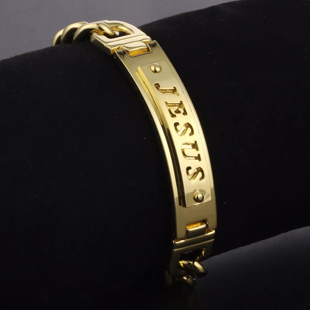 Men's Silver Stainless Steel Jesus Link Chain Bracelet