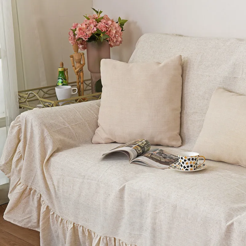 Ruffled Cotton Linen Sofa Cover Blanket Sofa Towel for Living Room Furniture Decor Tapestry Couch Cover for Sofas 3