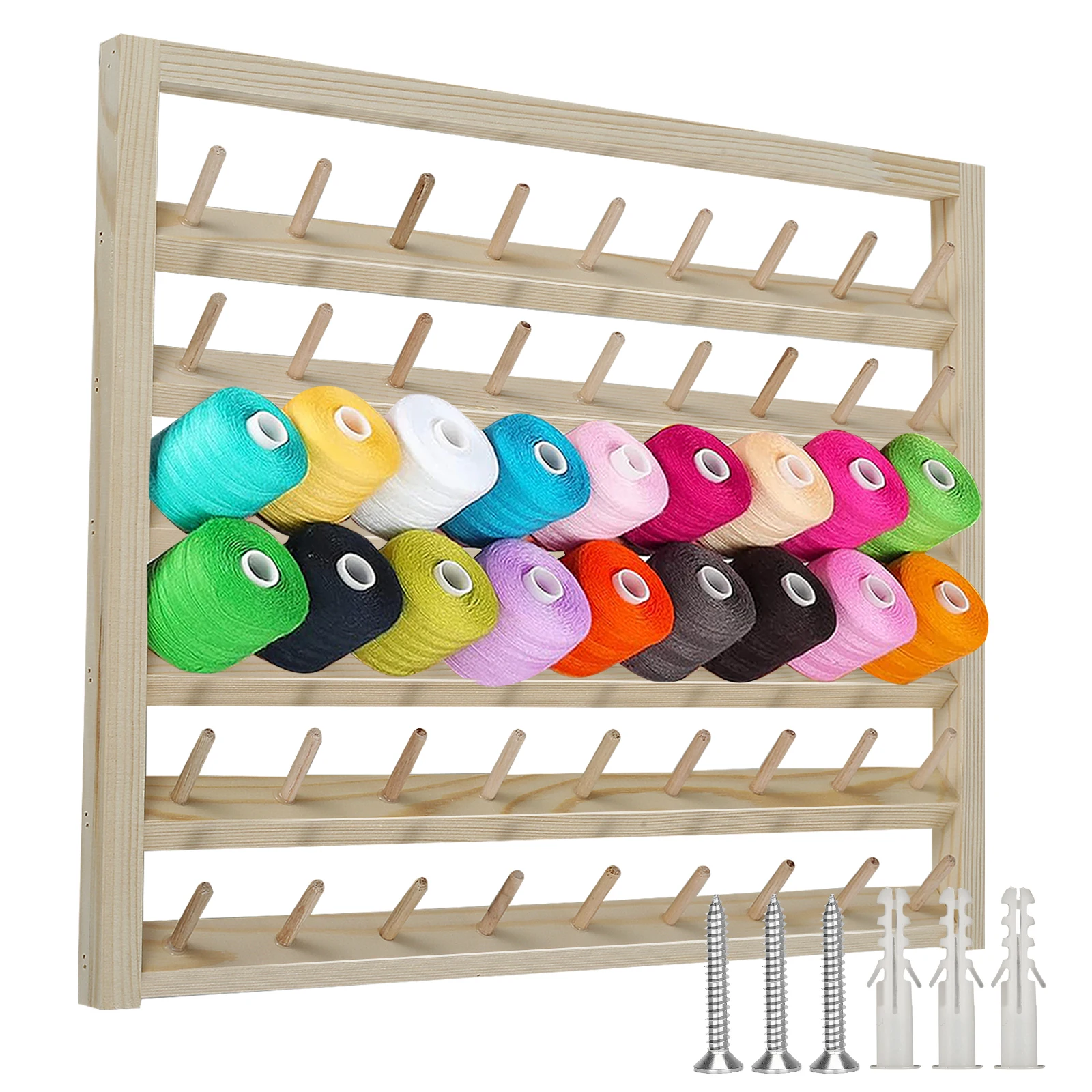 Description Picture 2 of itemWooden Sewing Thread Holder Storage Box 48/54 Spool Yarn Holder Home Embroidery Folding Frame Multiple Size Sewing Rack Organize