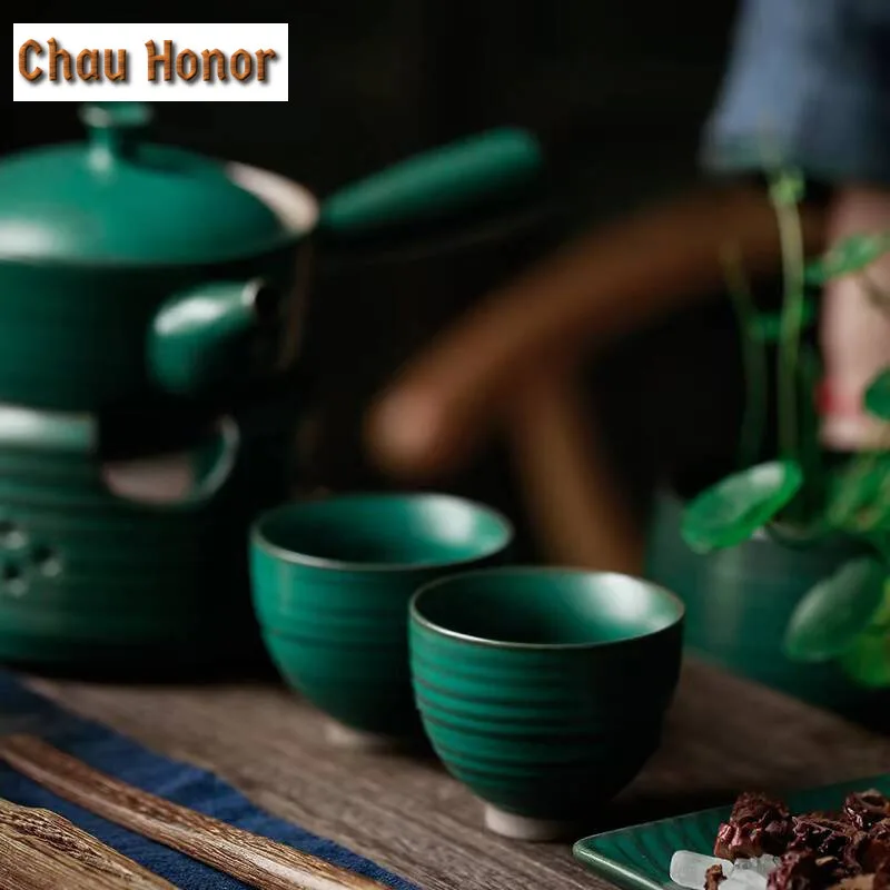 2pcs /Set 45ml Japanese Style Turquoise Coarse Ceramic Kungfu Tea Cup Small Tea Cup Single Cup Household Tea Bowl Drinkware Gift