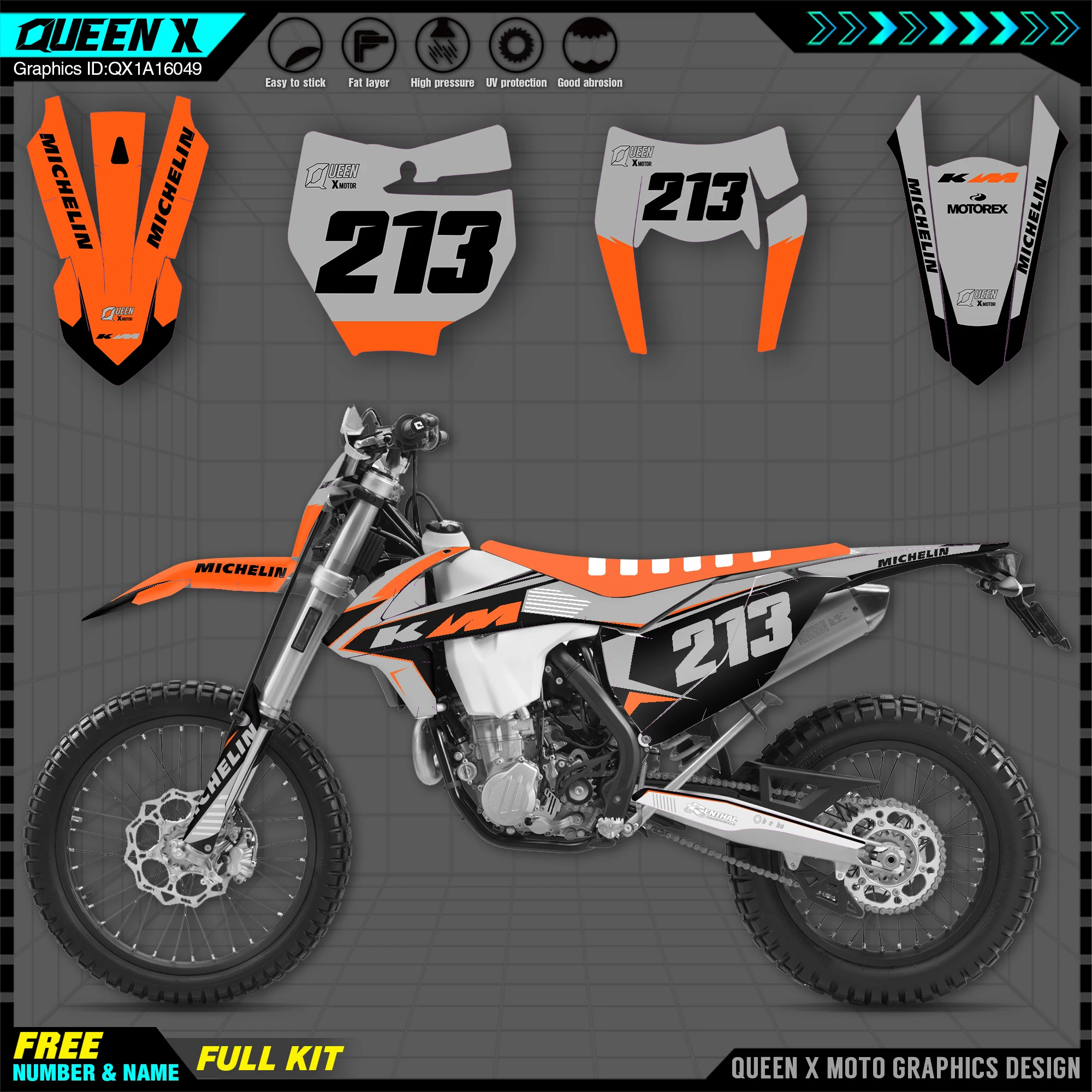 

QUEEN X MOTOR Custom Team Graphics Decals Stickers Kit For KTM 2016 2017 2018 SX SXF , 2017 2018 2019 EXC XC-W EXC-F 049