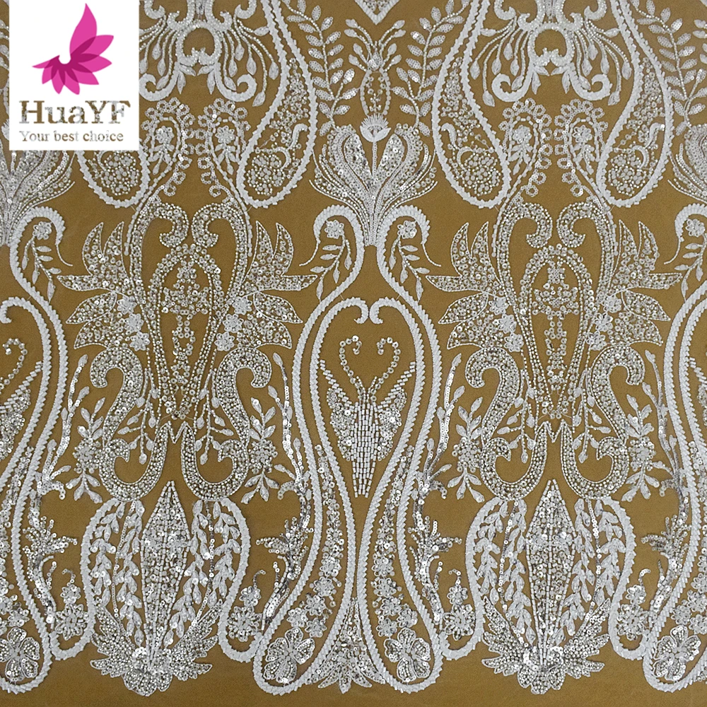

2023 винтажная Серебристая белая 3D Вышивка Бисером кружевная ткань с блестками женская свадебная одежда «сделай сам» 5 ярдов