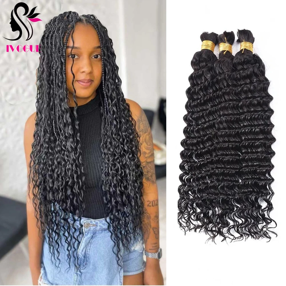 

Peruvian Deep Wave Human Hair Bulk for Braiding Women Remy Human Hair Extension Bundles no Weft Natural Black Brown 1 2 3pcs Lot