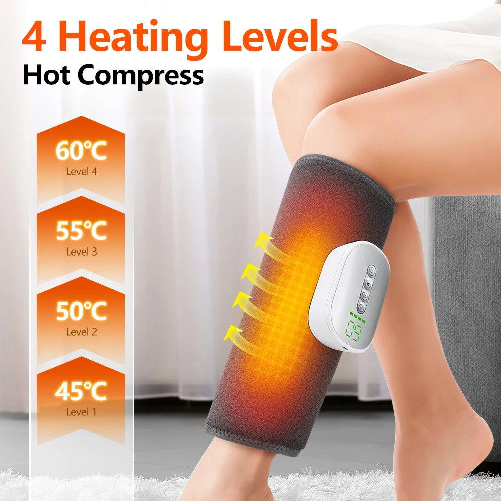 Electric 360° Air Pressure Calf Massager 4 Modes 8 Levels Wireless Airbag Leg Muscle Foot Relaxation Blood Circulation with Heat