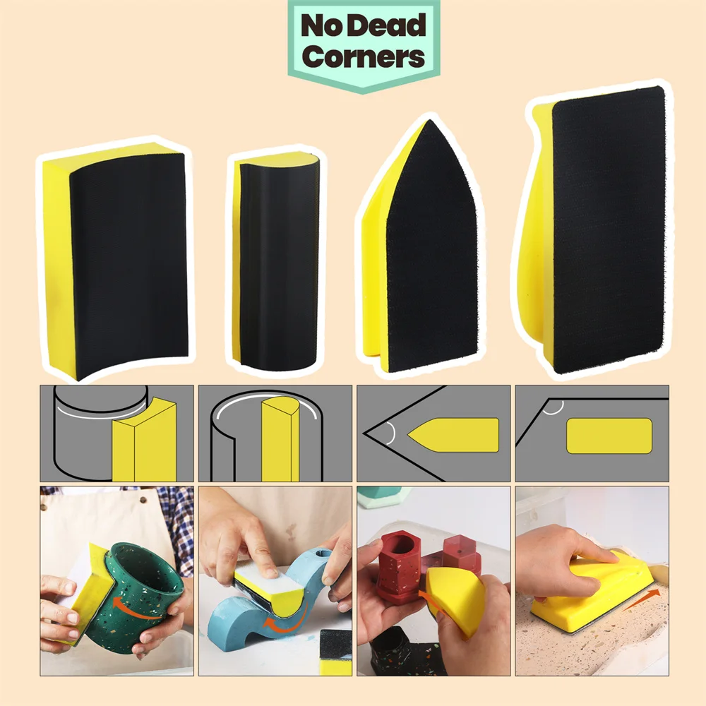 Boowan Nicole Multifunctional Wet and Dry Sanding Block Jesmonite Cement Plaster Hand Sanders with No Cutting Sandpapers