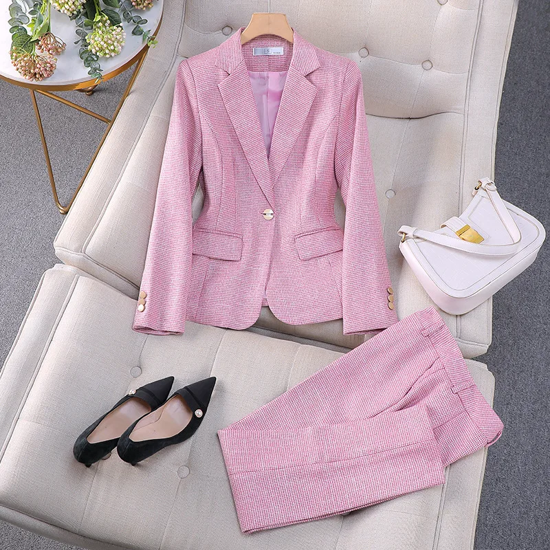 Women's Plaid Blazer2024New Spring and Autumn High-end Elegant Casual Suit Business Suit Formal Suit 5