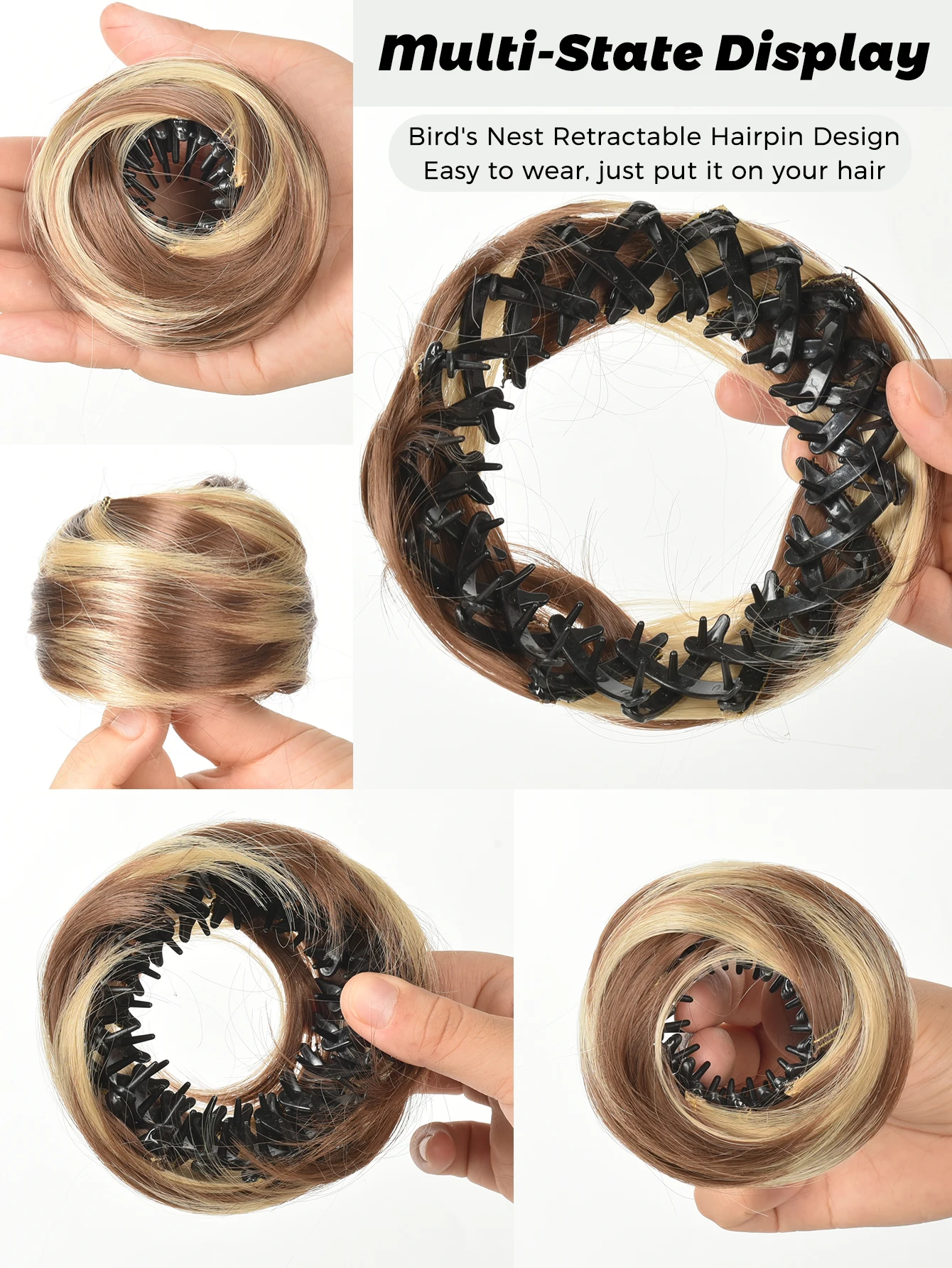 Synthetic Hair Bun Wig with Elastic Clips for Women